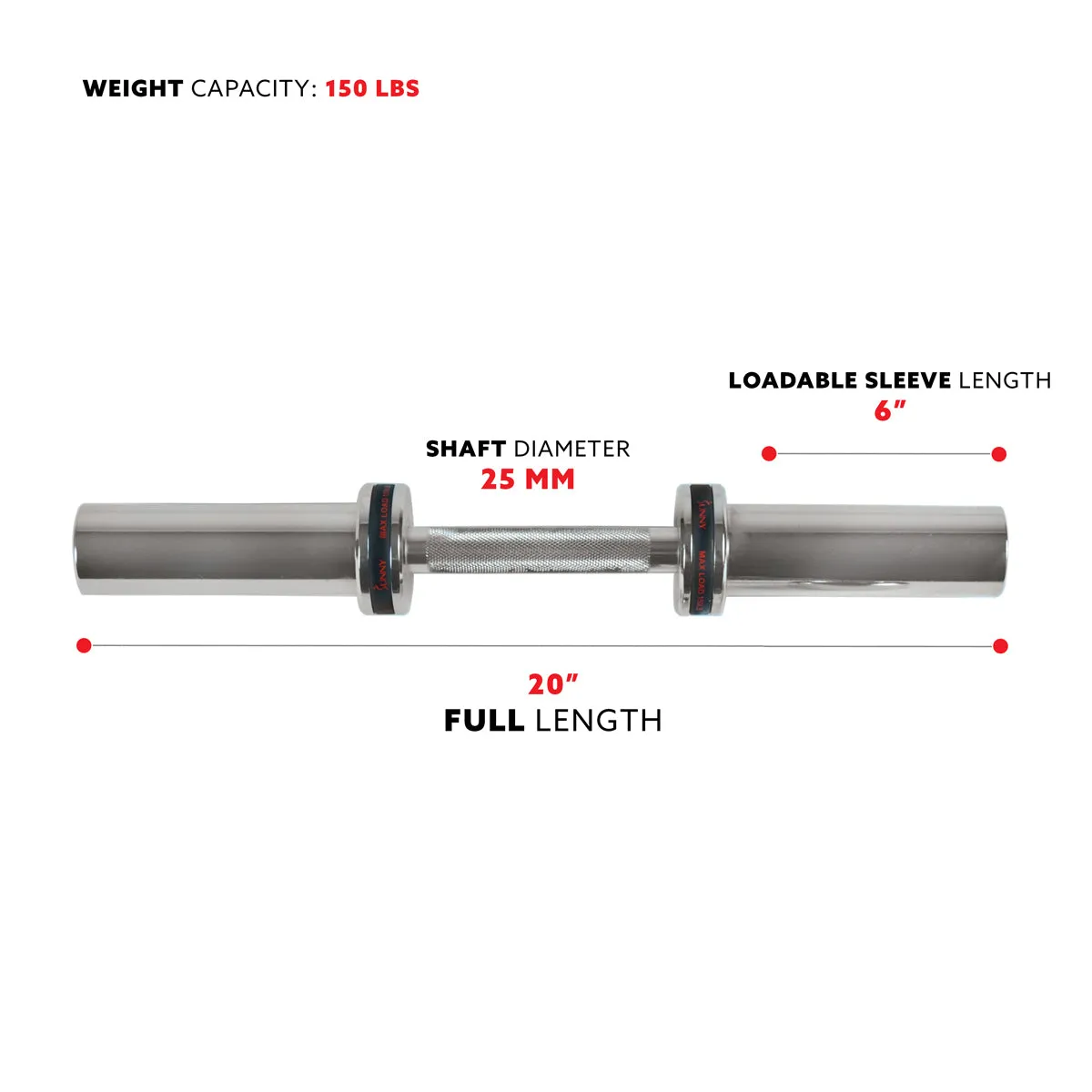 20'' Olympic Dumbbell Handlebar w/ Ring Collars