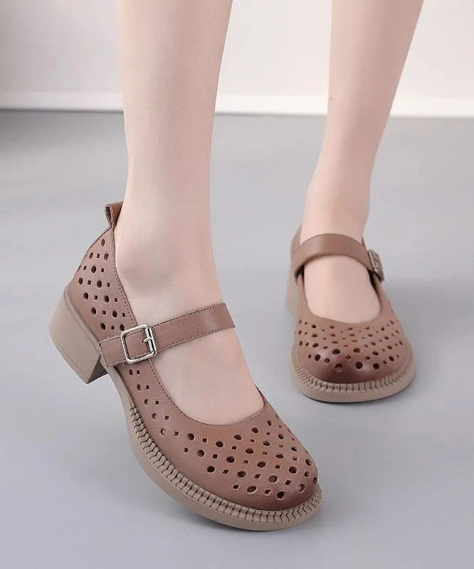 2021 Chocolate Hollow Out Flat Feet Shoes Genuine Leather