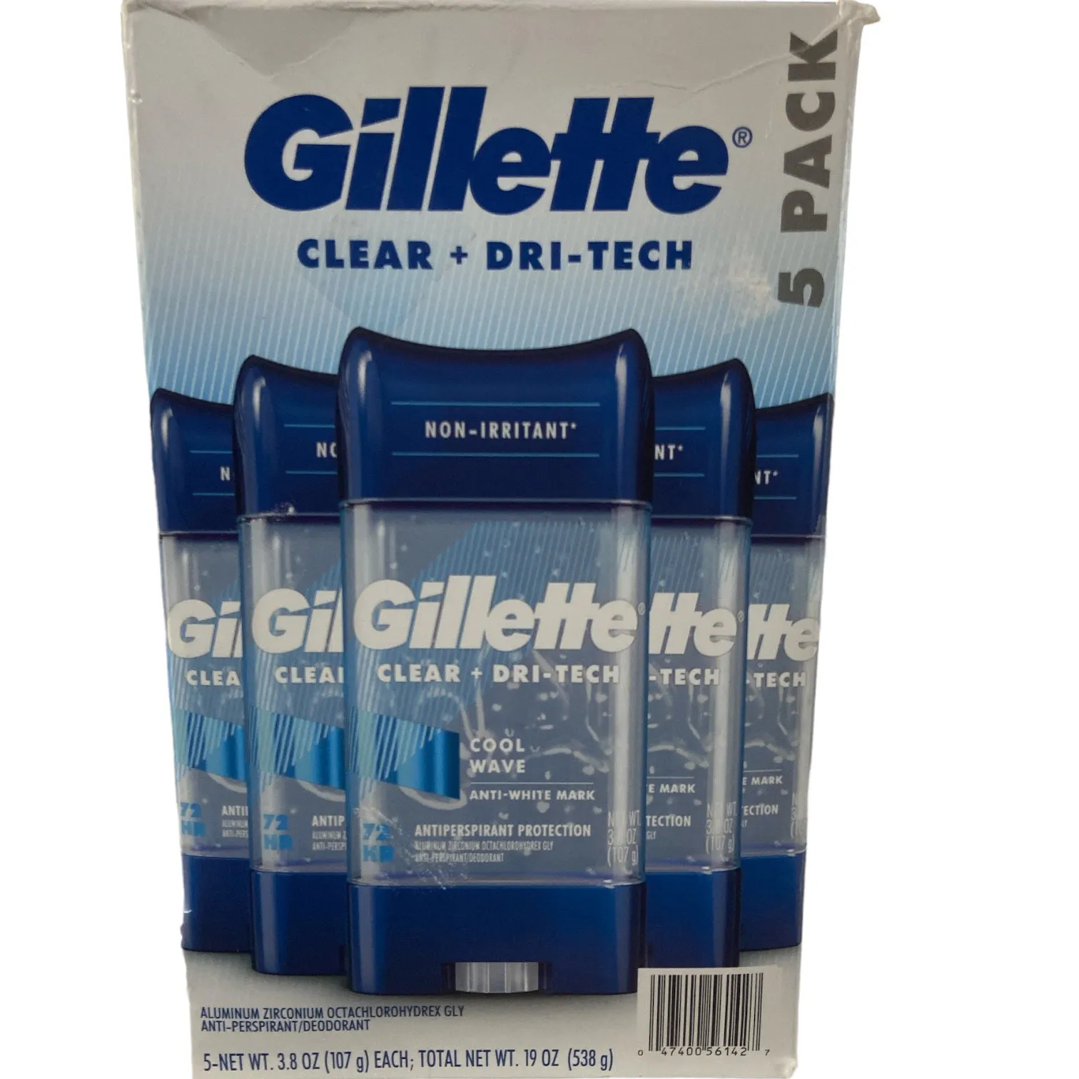 5 Pk Gillette Cool Wave Clear Gel Antiperspirant Deodorant, EXP 10/24