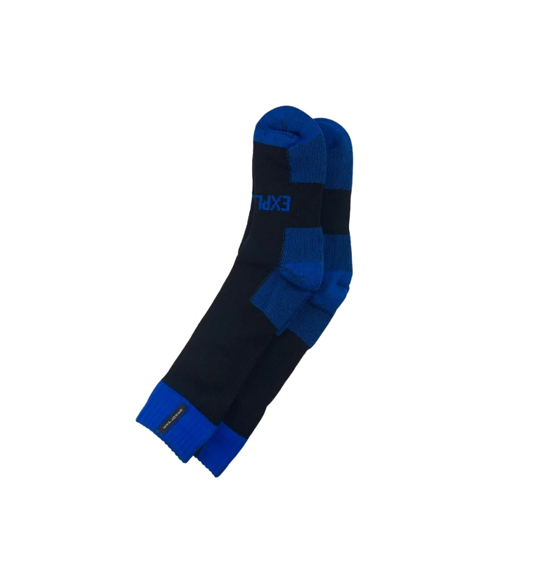 6 x Bonds Explorer Tough Work Socks Black/Blue Cotton Comfortable Crew