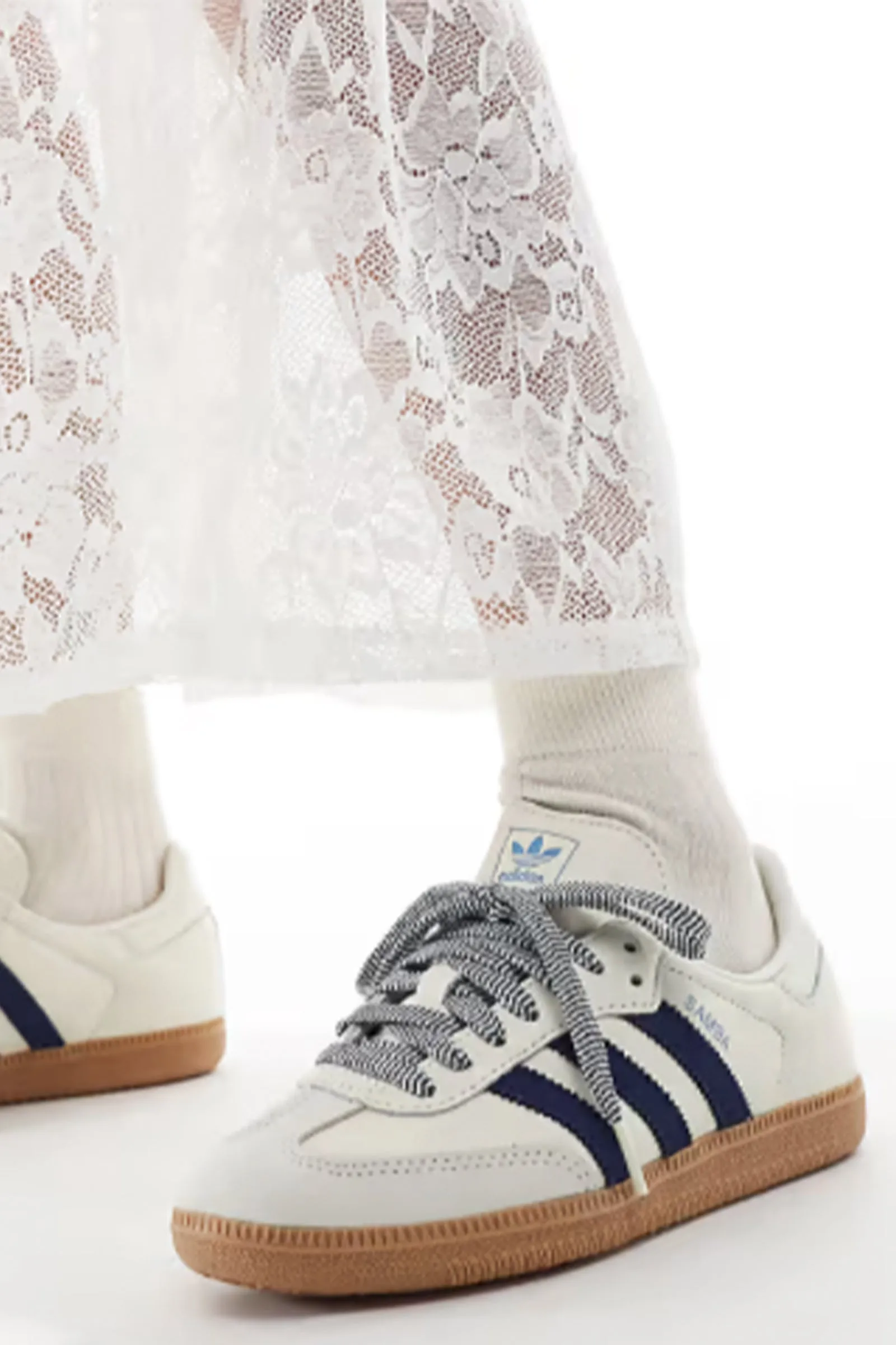 Adidas Samba Trainers In Off White And Navy