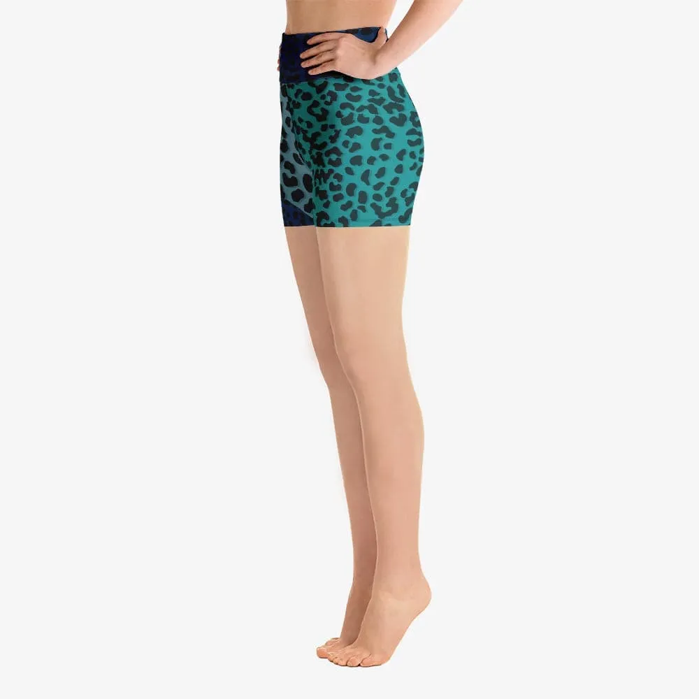 Animal Printed Yoga Shorts "FrankenCheetah" Blue/Teal