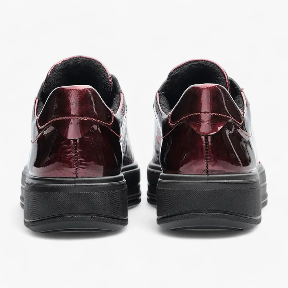 Ara Red Patent Trainer Style Shoe with Black Laces & Platform Sole - Wide Fit, Comfort Focused