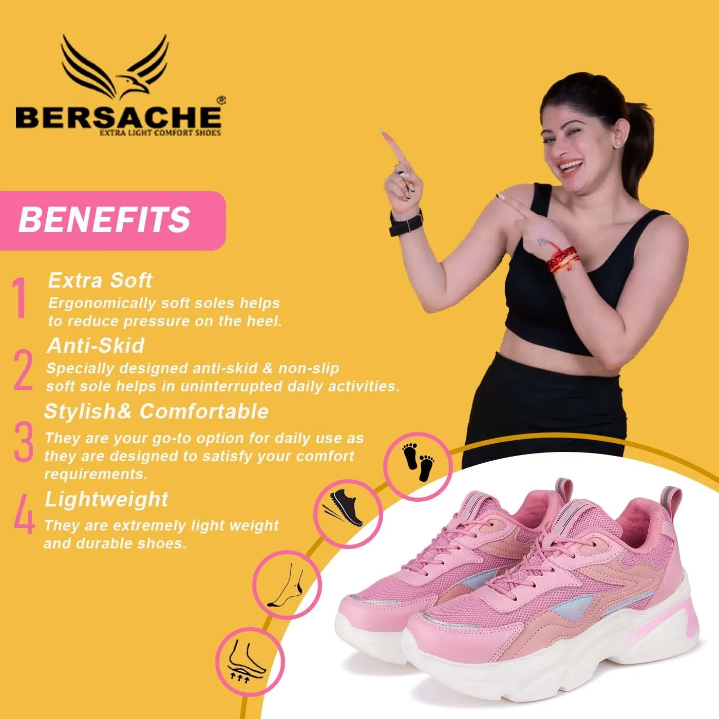 Besache Sneaker, Loafers ,Casual With Extra Comfort Sneakers For Women (Pink-9128)