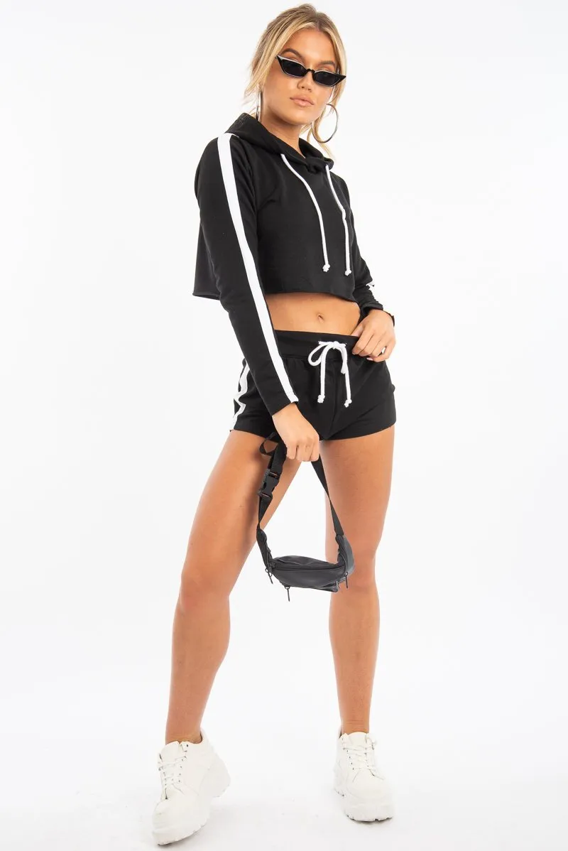 Black White Cropped Hoodie and Shorts Co-ord - Kya