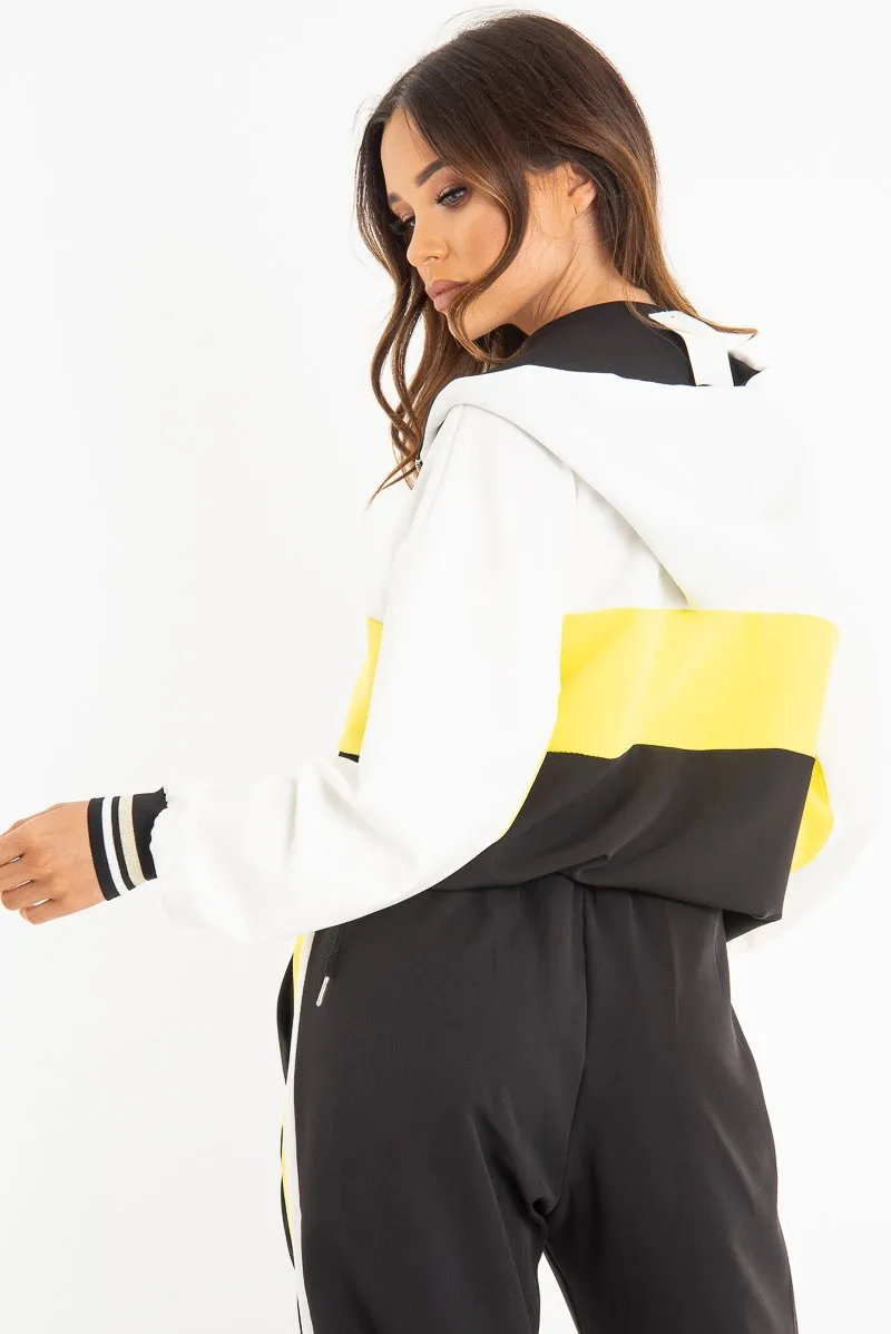 Black Yellow Zip Front Drawstring Hoodie and Jogger Set - Evon