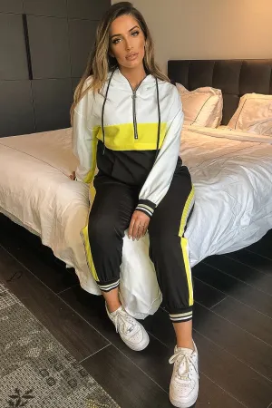 Black Yellow Zip Front Drawstring Hoodie and Jogger Set - Evon