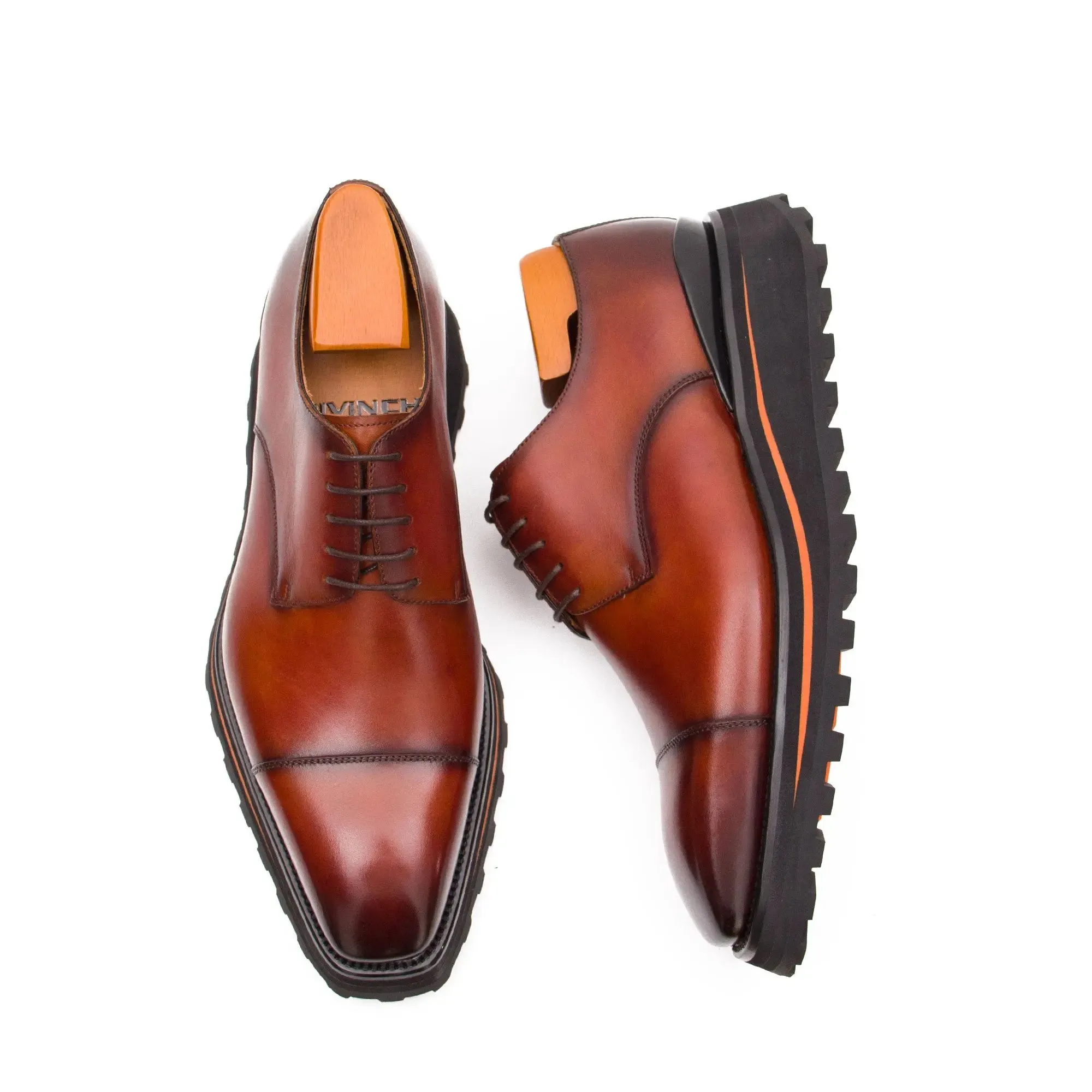 Calf leather dress three quarters derby shoes Brown