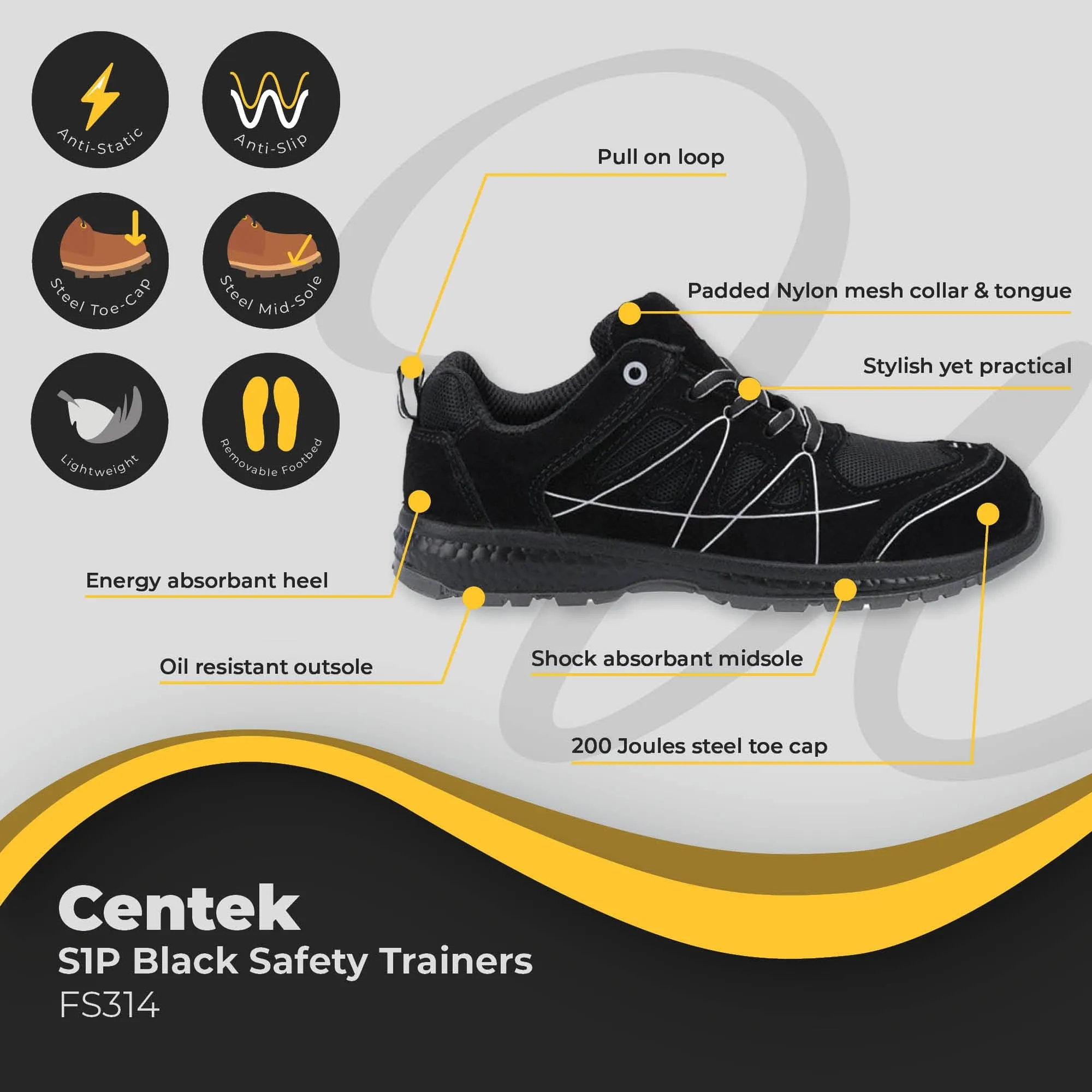 Centek S1P Black Safety Trainer FS314