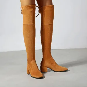 Chunky Heeled Suede Over-the-knee High Boots