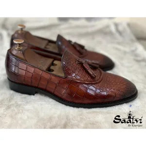 Crocodile Tassel Loafers - Brown