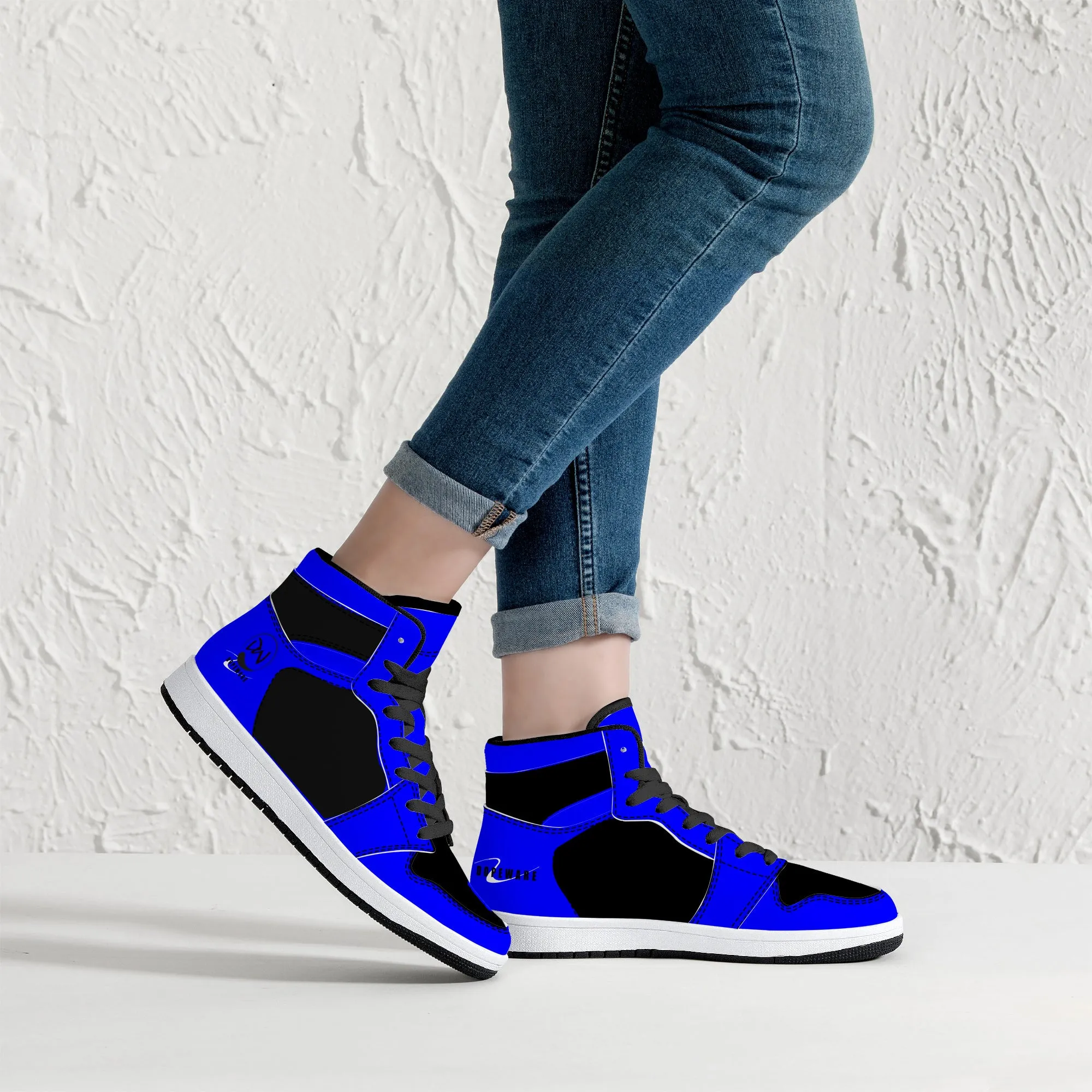 D16 High-Top Leather Sneakers - Black and Blue