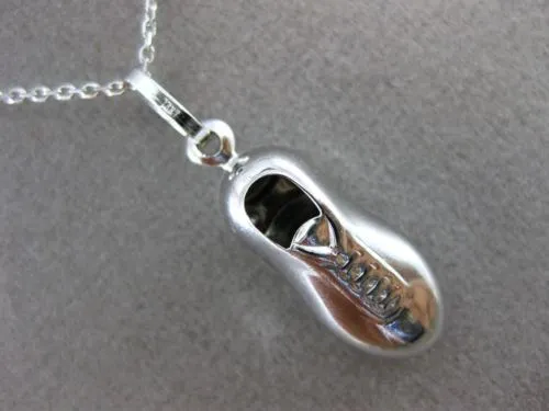 ESTATE 14KT WHITE GOLD HANDCRAFTED SOCCER CLEATS FLOATING PENDANT & CHAIN #25213