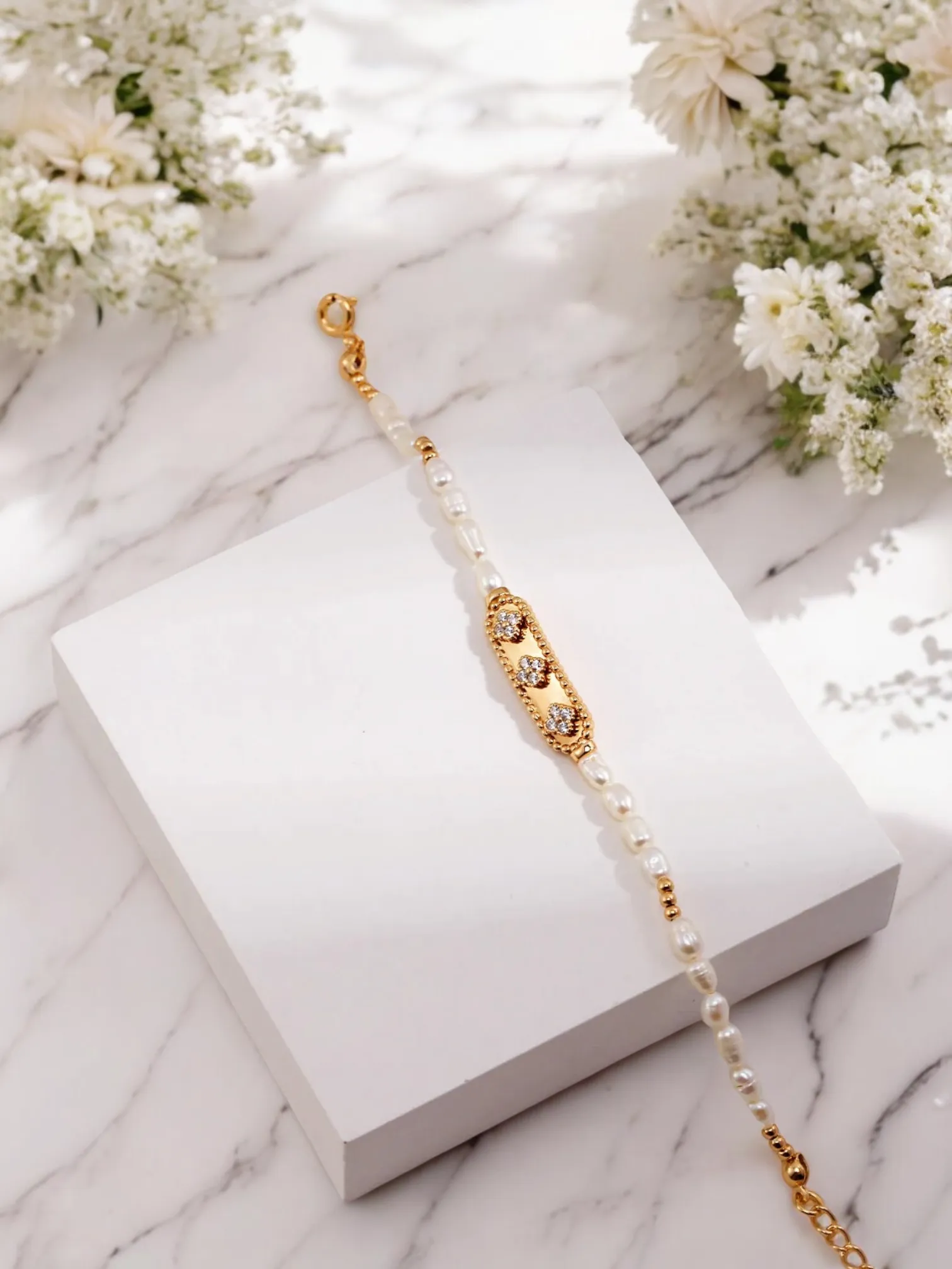 Fiorenza - Flower Zircon Natural Pearl Bracelet