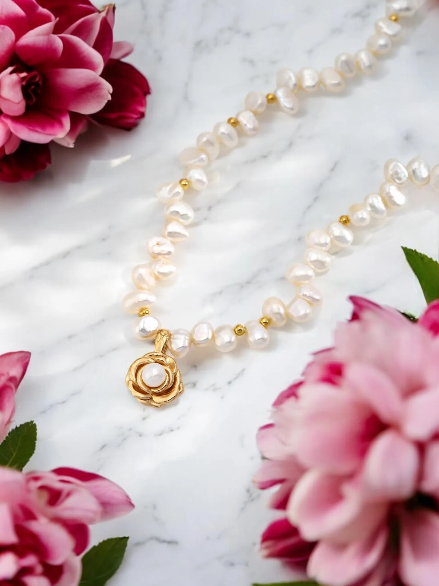 Fiorina - Dainty Camellia Pearl Necklace