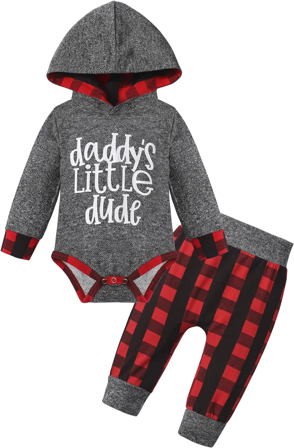 Fommy Newborn Baby Boy Clothes Plaid Letter Print Long Sleeve Hoodies   Long Pants 2PCS Fall Winter Outfits Set