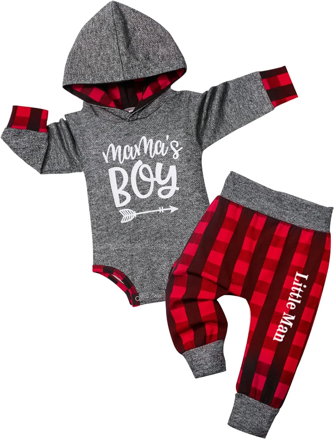 Fommy Newborn Baby Boy Clothes Plaid Letter Print Long Sleeve Hoodies   Long Pants 2PCS Fall Winter Outfits Set