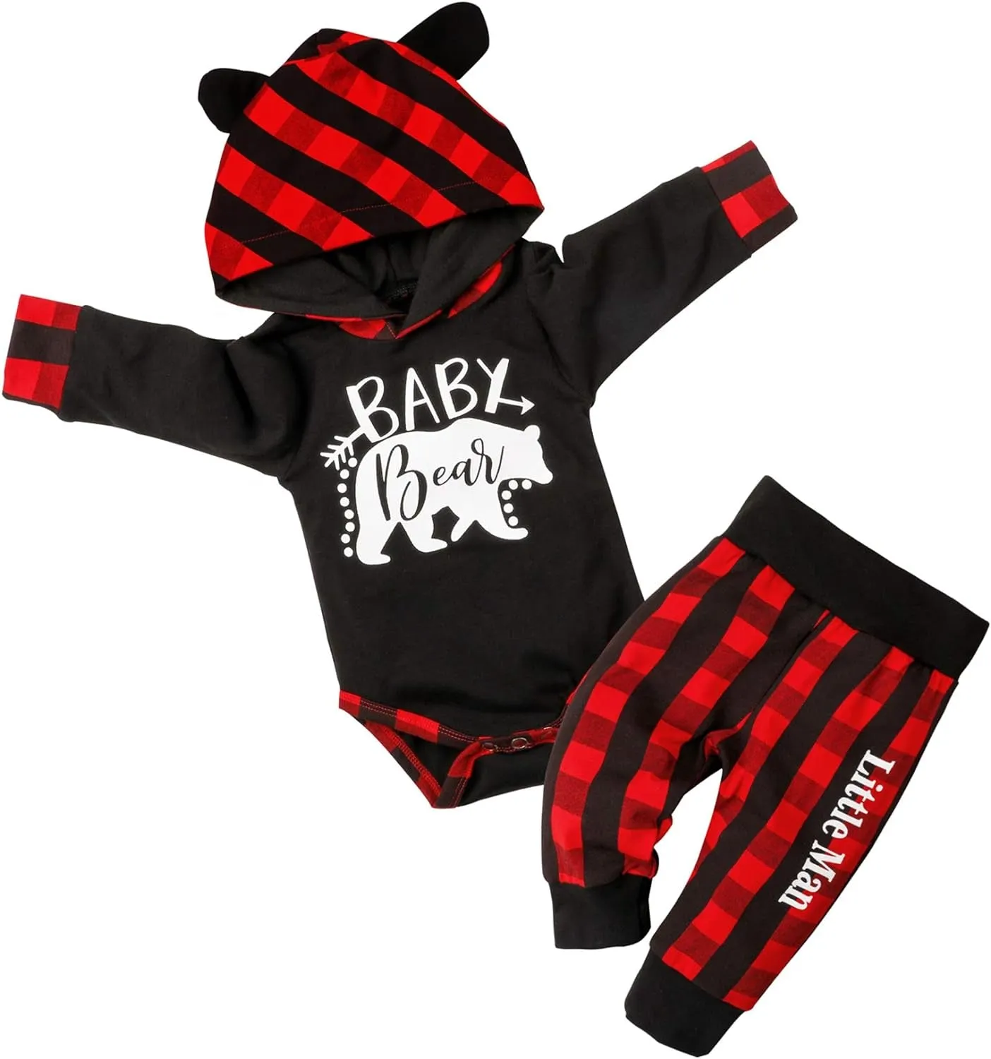 Fommy Newborn Baby Boy Clothes Plaid Letter Print Long Sleeve Hoodies   Long Pants 2PCS Fall Winter Outfits Set