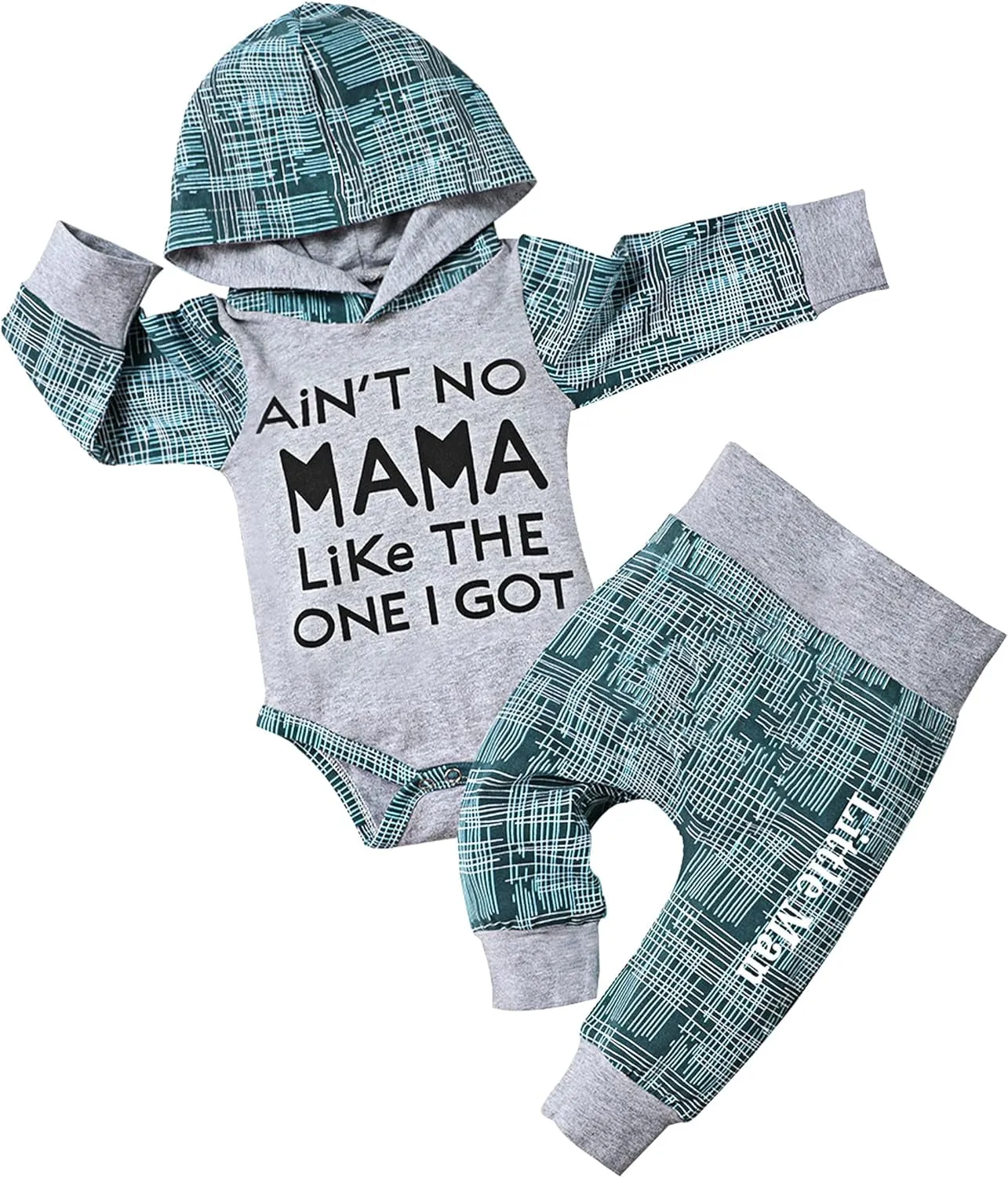 Fommy Newborn Baby Boy Clothes Plaid Letter Print Long Sleeve Hoodies   Long Pants 2PCS Fall Winter Outfits Set