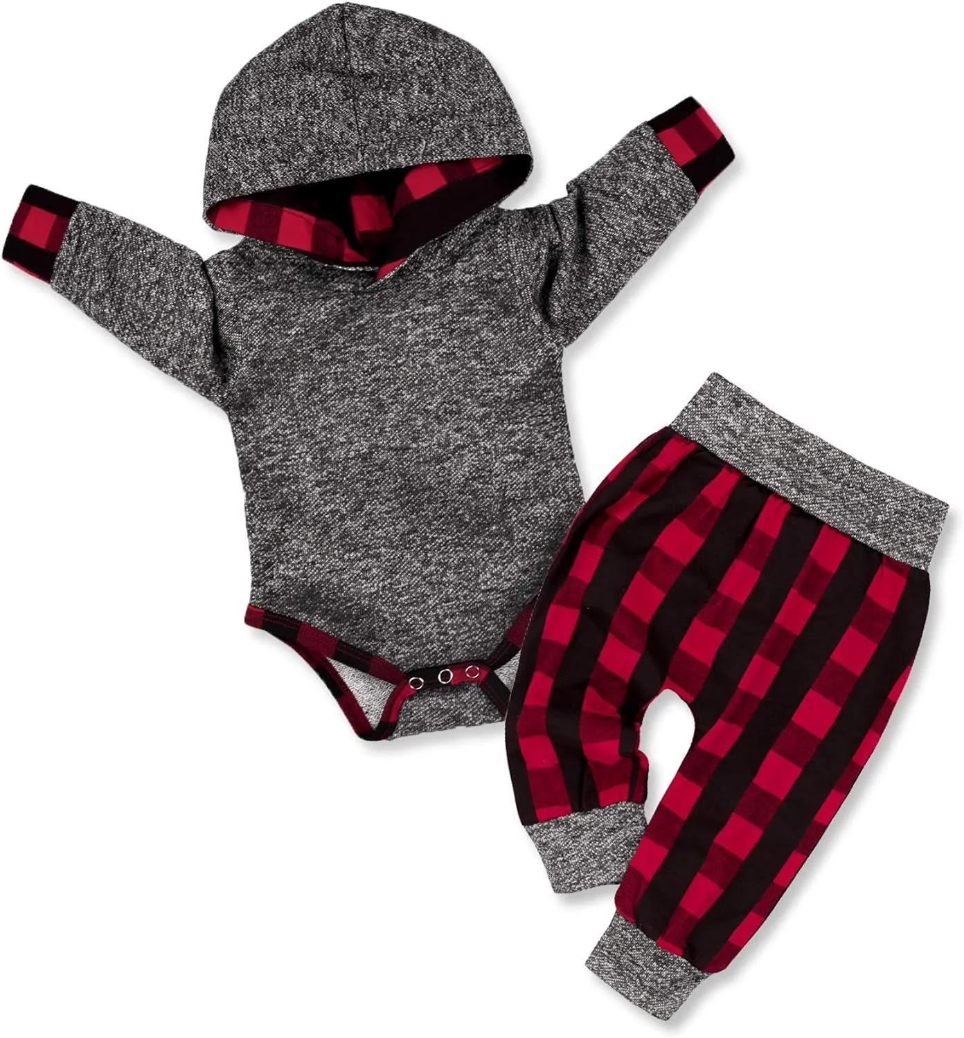 Fommy Newborn Baby Boy Clothes Plaid Letter Print Long Sleeve Hoodies   Long Pants 2PCS Fall Winter Outfits Set