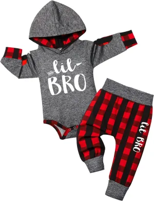 Fommy Newborn Baby Boy Clothes Plaid Letter Print Long Sleeve Hoodies   Long Pants 2PCS Fall Winter Outfits Set