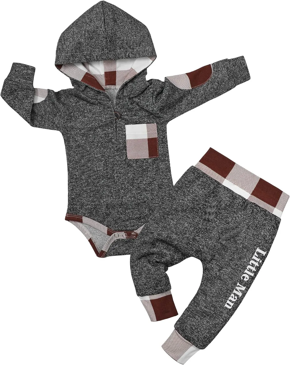 Fommy Newborn Baby Boy Clothes Plaid Letter Print Long Sleeve Hoodies   Long Pants 2PCS Fall Winter Outfits Set