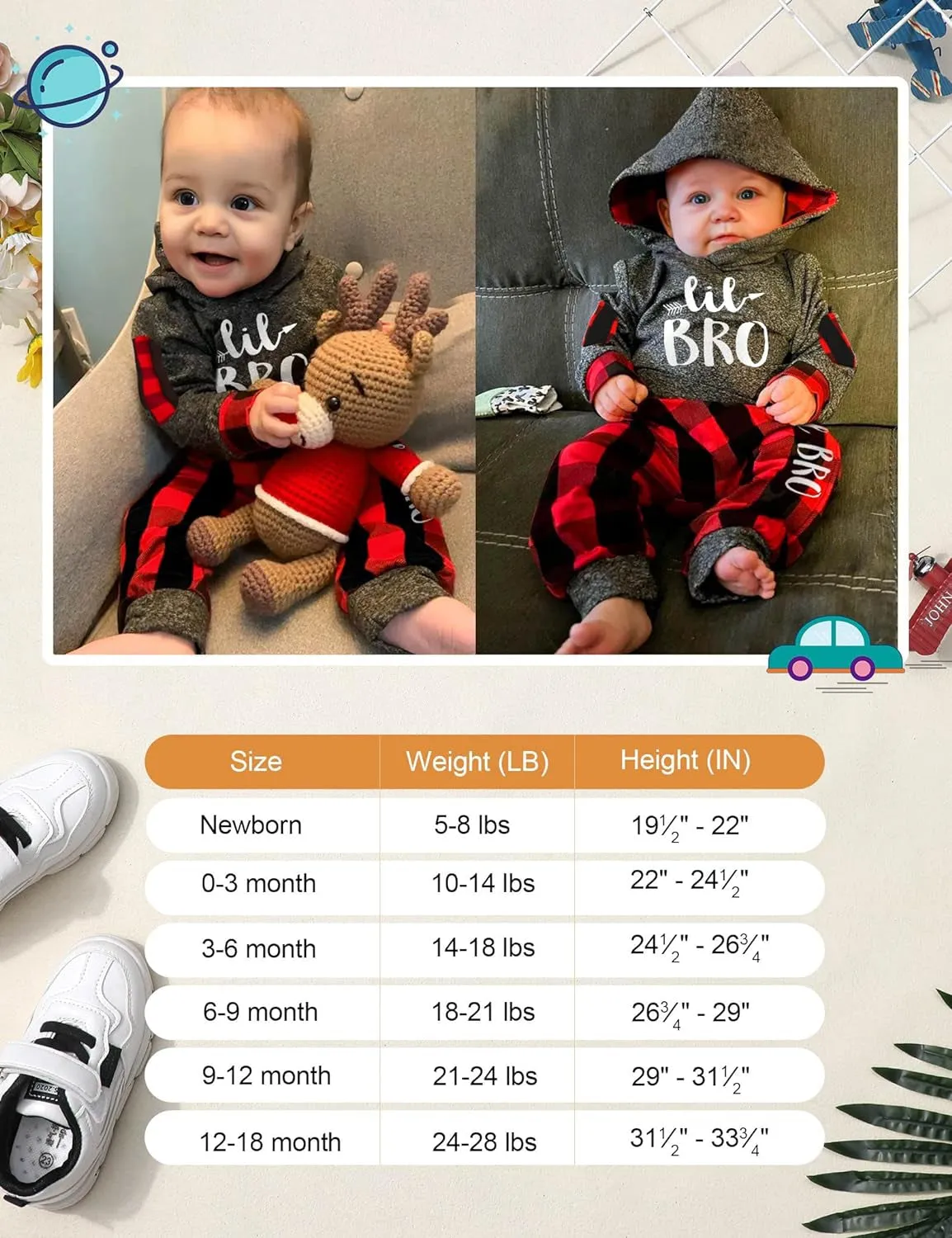 Fommy Newborn Baby Boy Clothes Plaid Letter Print Long Sleeve Hoodies   Long Pants 2PCS Fall Winter Outfits Set