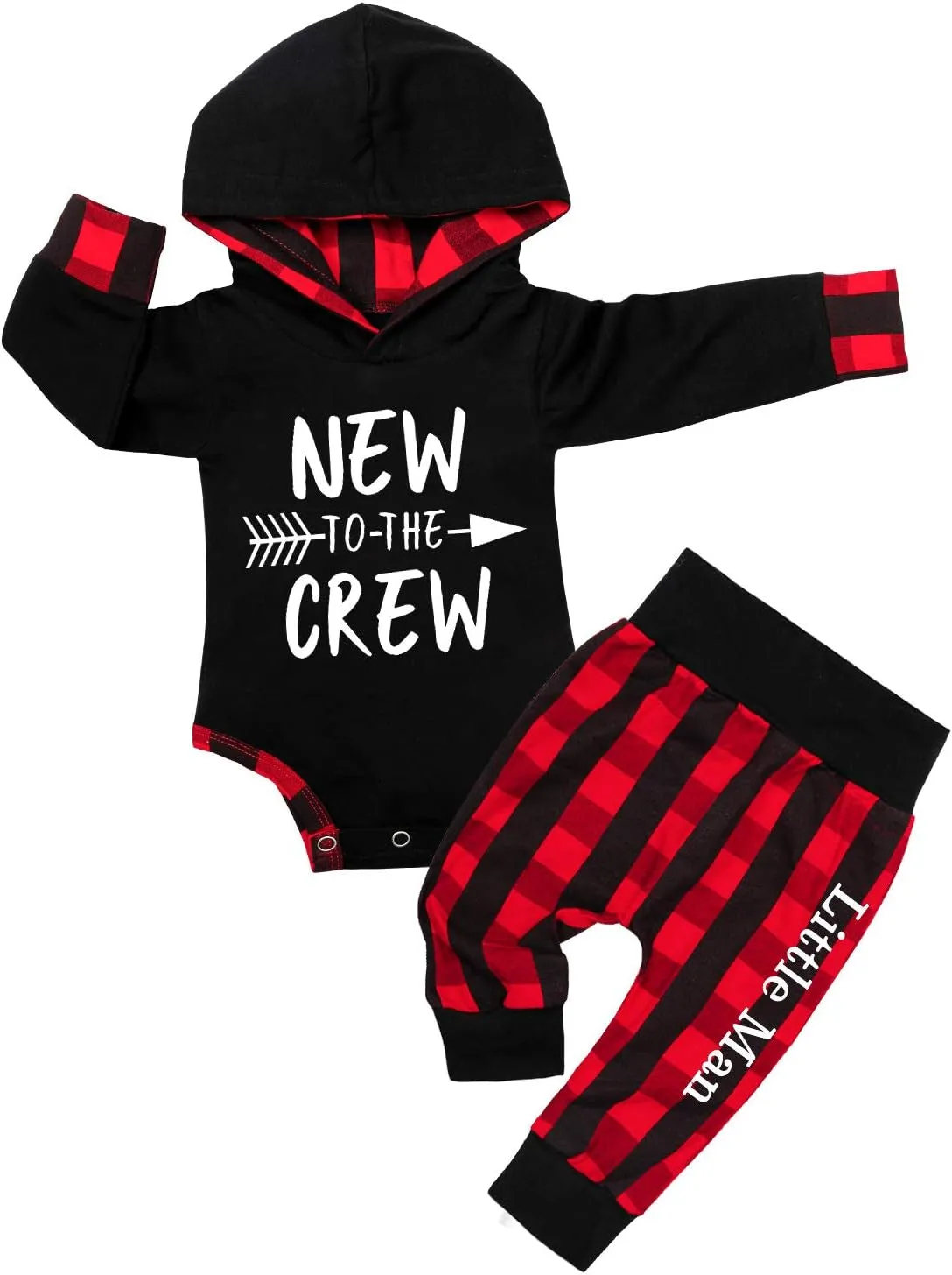 Fommy Newborn Baby Boy Clothes Plaid Letter Print Long Sleeve Hoodies   Long Pants 2PCS Fall Winter Outfits Set