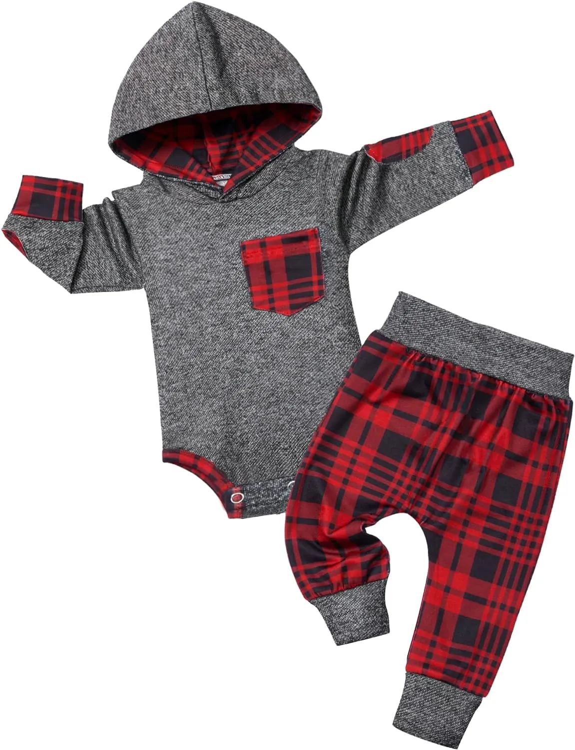 Fommy Newborn Baby Boy Clothes Plaid Letter Print Long Sleeve Hoodies   Long Pants 2PCS Fall Winter Outfits Set