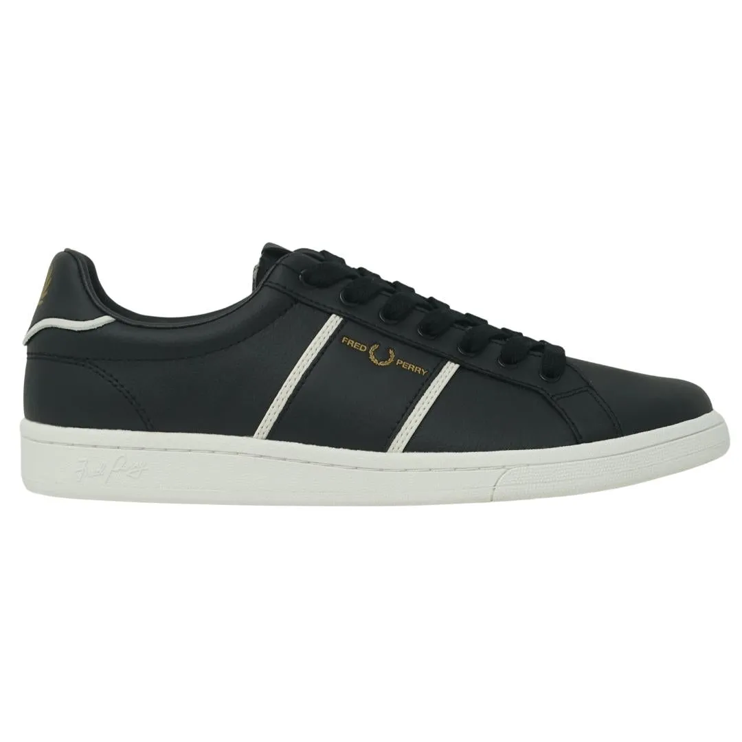 Fred Perry Debossed Branding Leather Mens Black Trainers