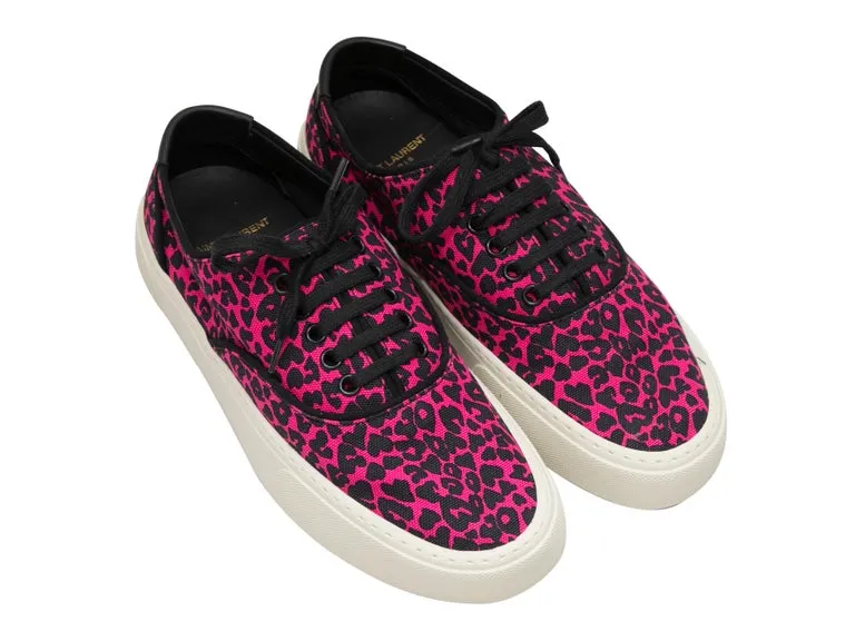 Fuchsia & Black Saint Laurent Leopard Print Low-Top Sneakers Size 38