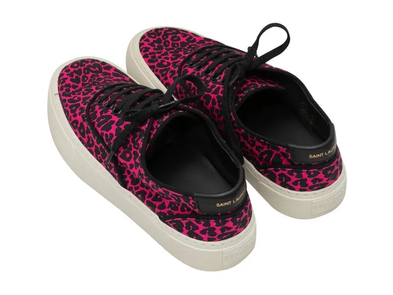 Fuchsia & Black Saint Laurent Leopard Print Low-Top Sneakers Size 38