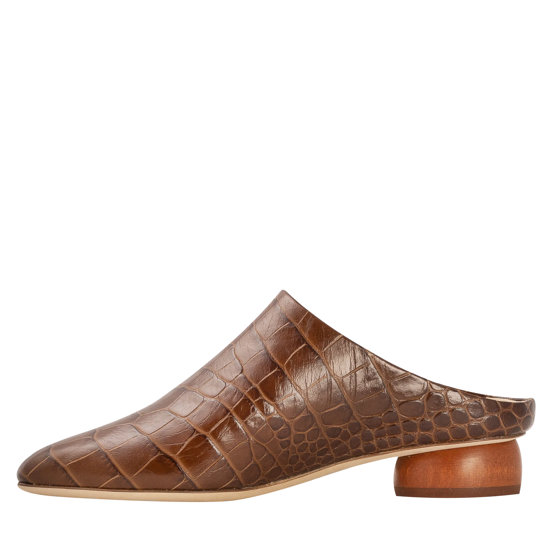 Gaby Mules Leather Croc Brown