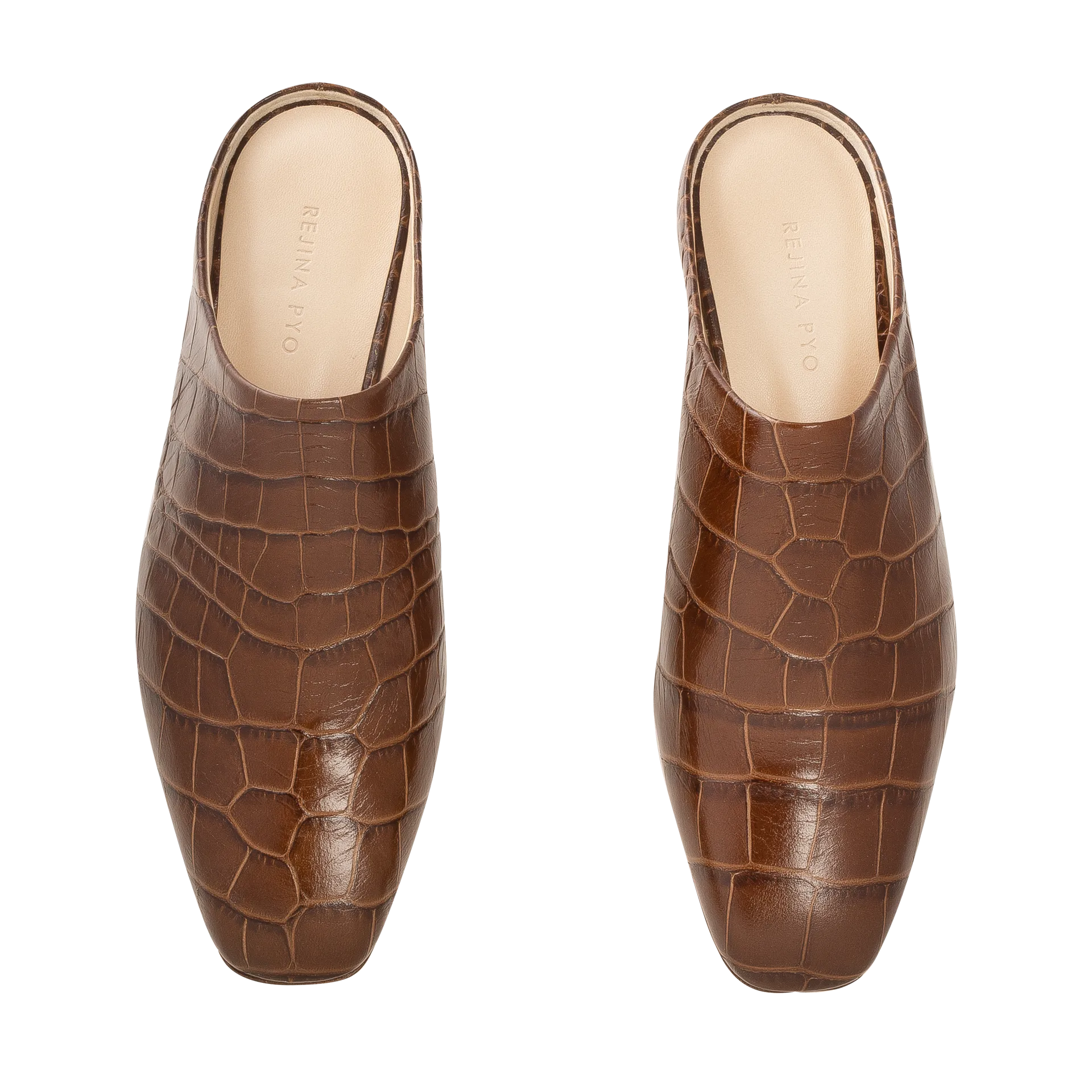 Gaby Mules Leather Croc Brown