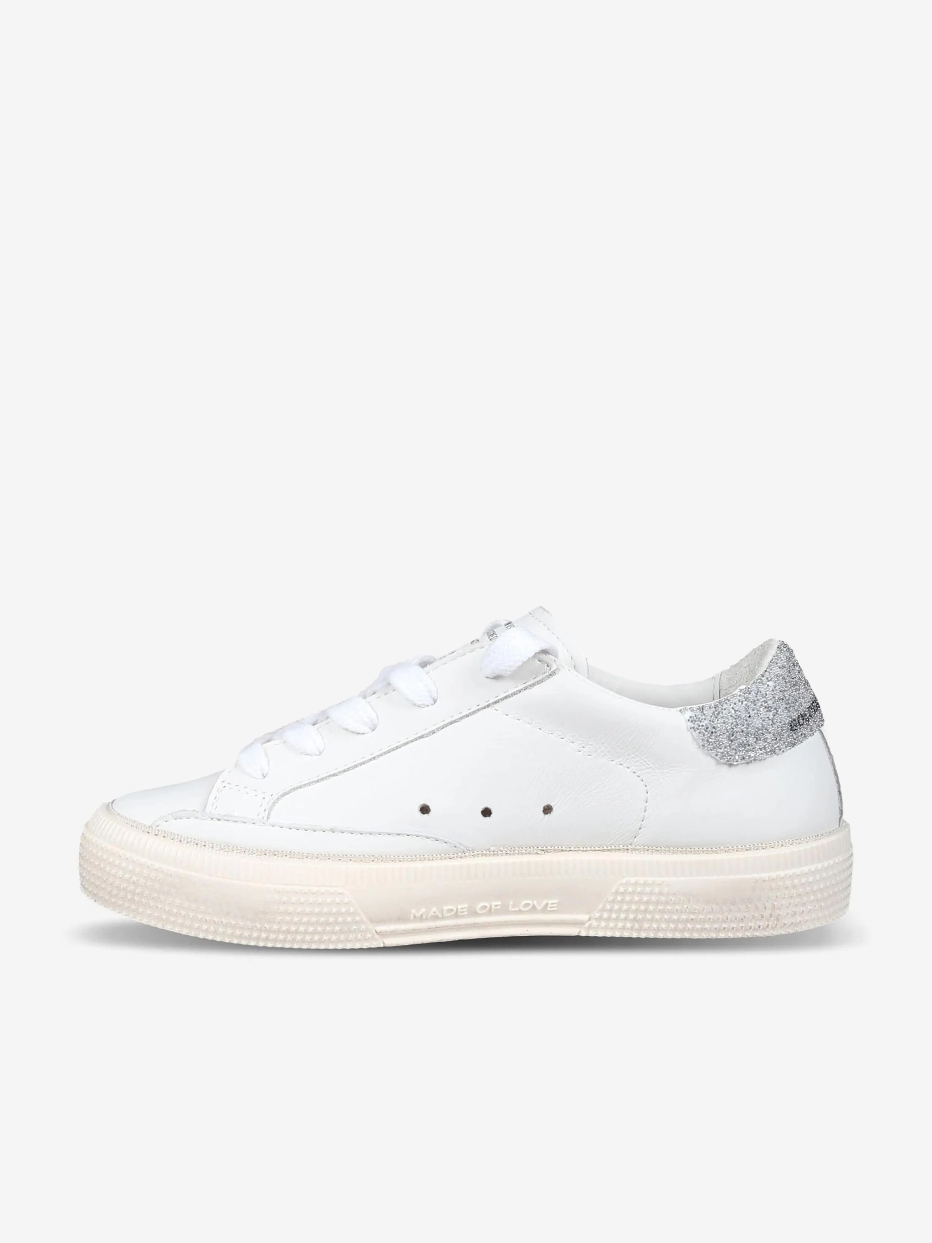 Golden Goose Girls Leather Crystal Star May Trainers in White