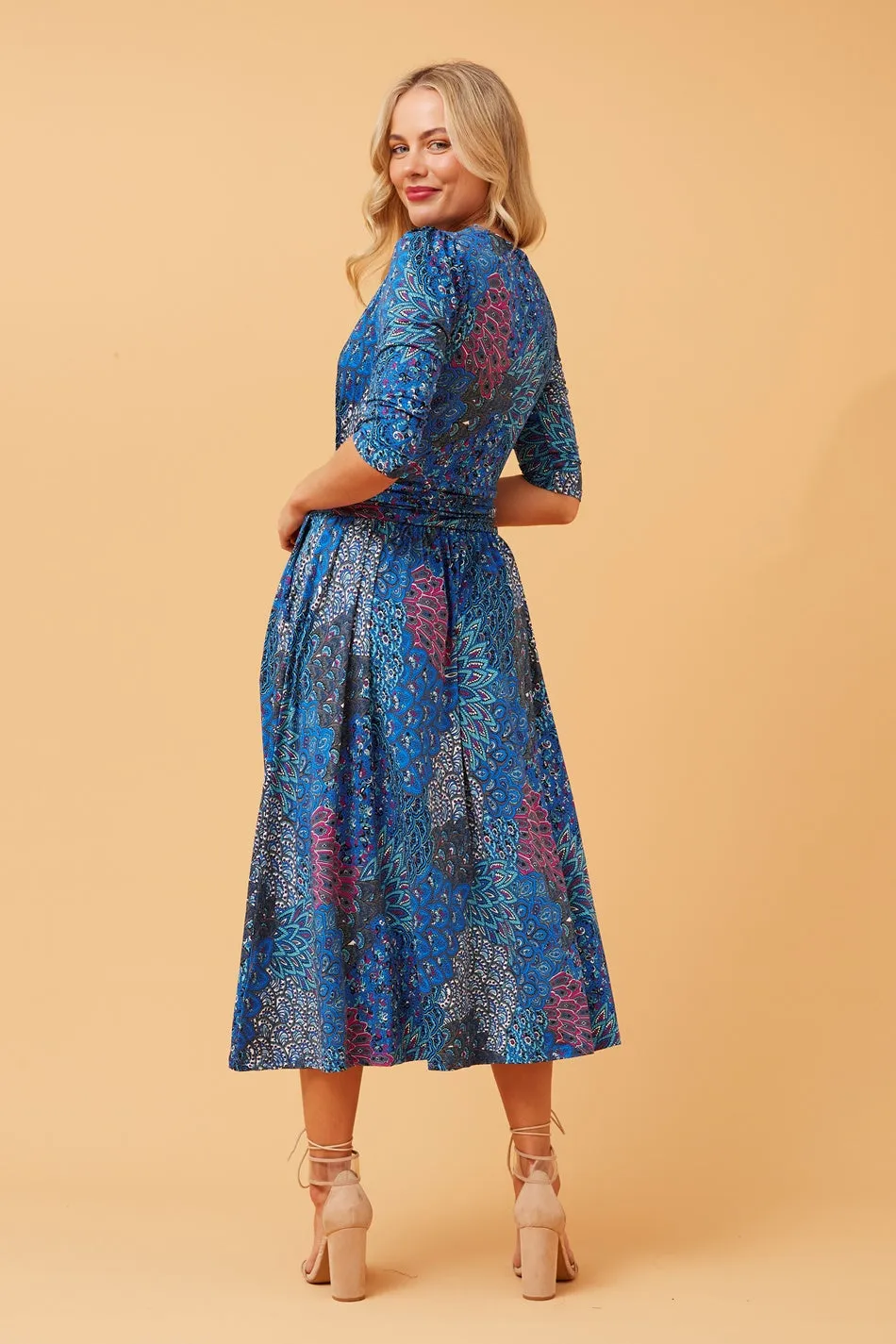 GRACE PEACOCK PRINT MIDI DRESS