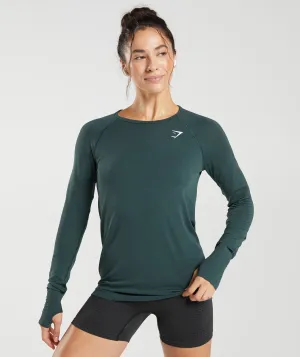 Gymshark Vital Seamless 2.0 Light Long Sleeve Top - Woodland Green Marl