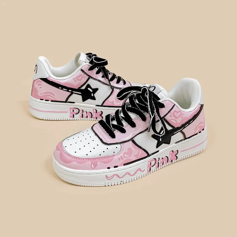 Hand Painted Pink Casual White Shoes - Unisex