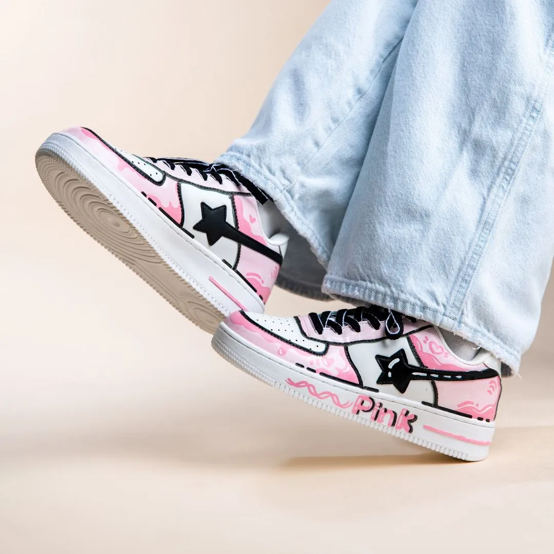 Hand Painted Pink Casual White Shoes - Unisex