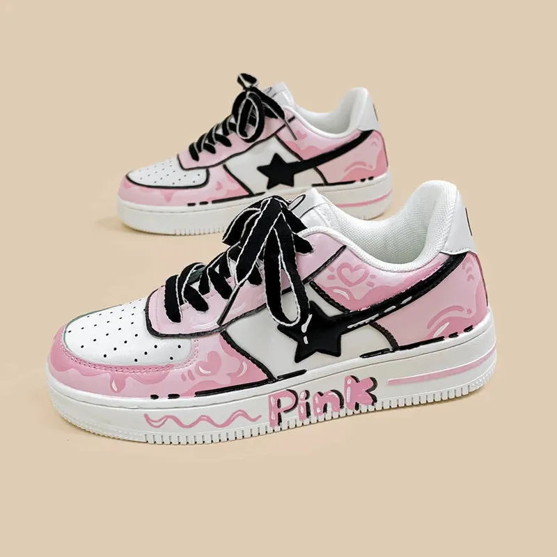 Hand Painted Pink Casual White Shoes - Unisex