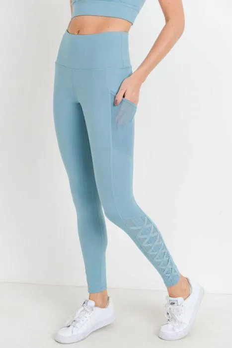 Highwaist Hybrid Mesh & Lattice Straps Full Pocket Leggings