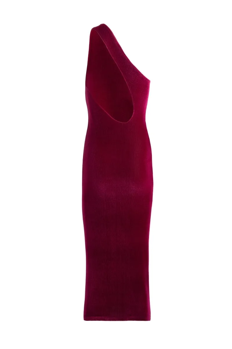 Hilary MacMillan One Shoulder Velvet Dress (Fuschia)