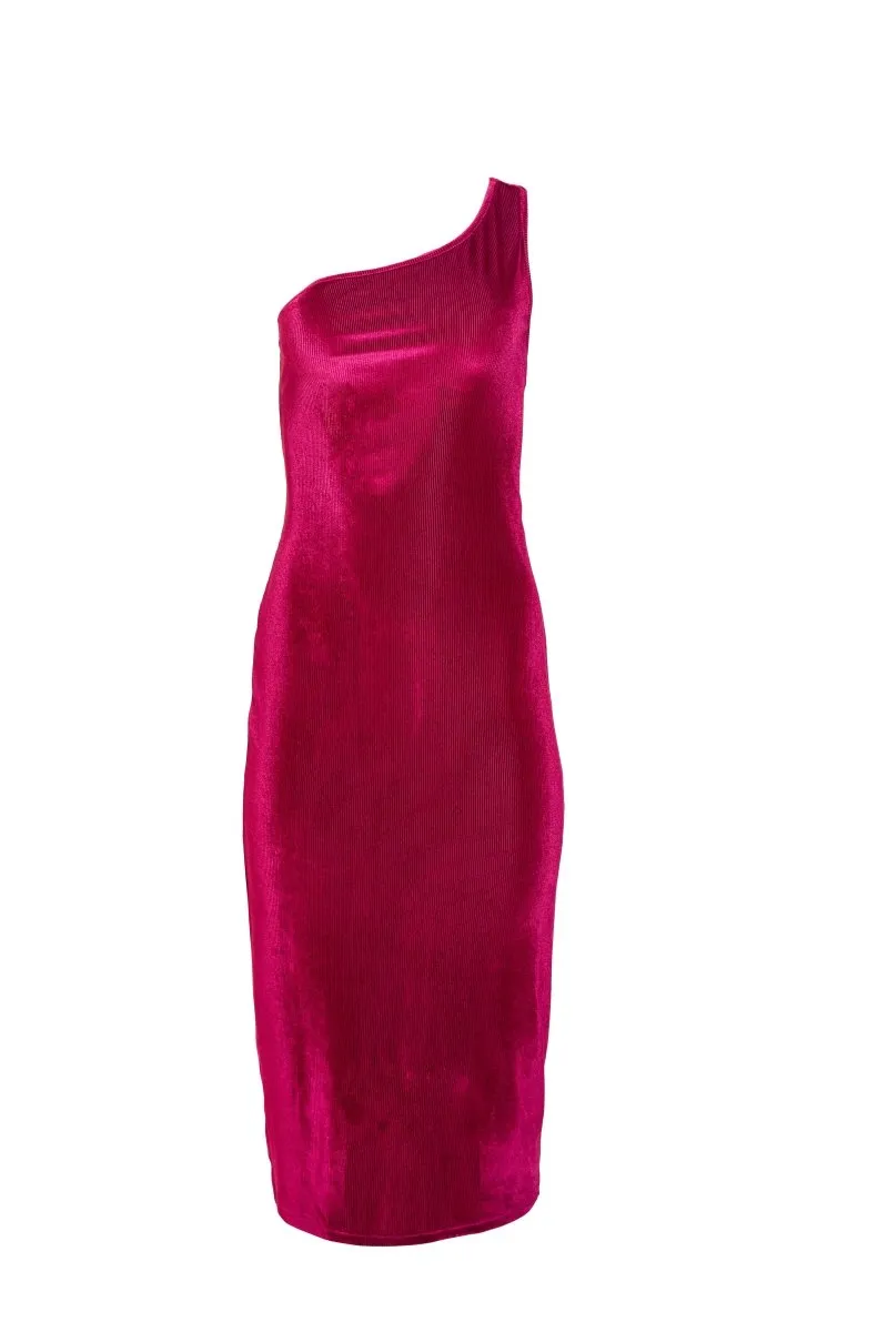 Hilary MacMillan One Shoulder Velvet Dress (Fuschia)