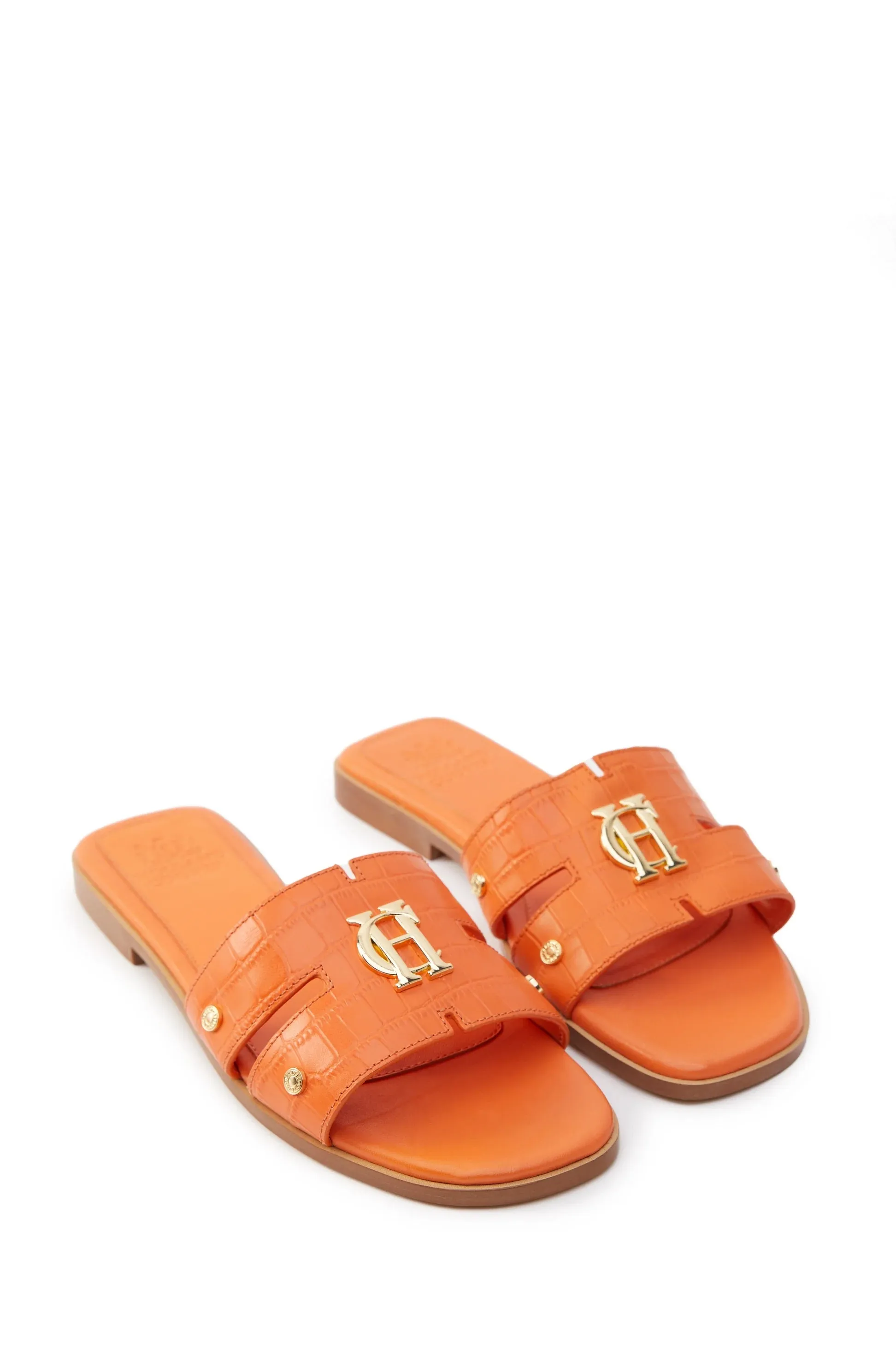 Holland Cooper Monogram Ladies Slider in Orange Croc