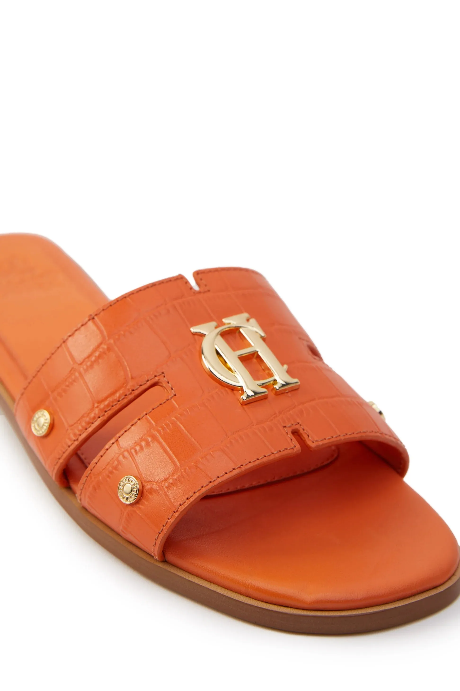 Holland Cooper Monogram Ladies Slider in Orange Croc