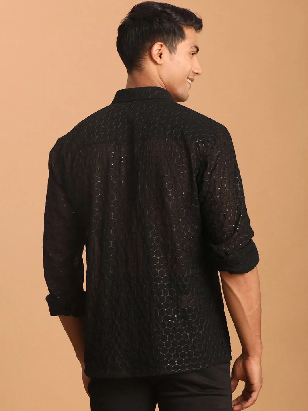 Jashvi Men's Black Fancy Sequined Shirt