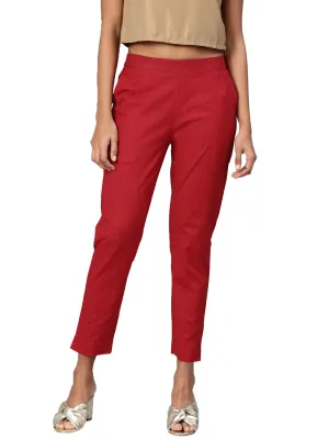 Jashvi Women Maroon Straight Fit Solid Regular Trousers