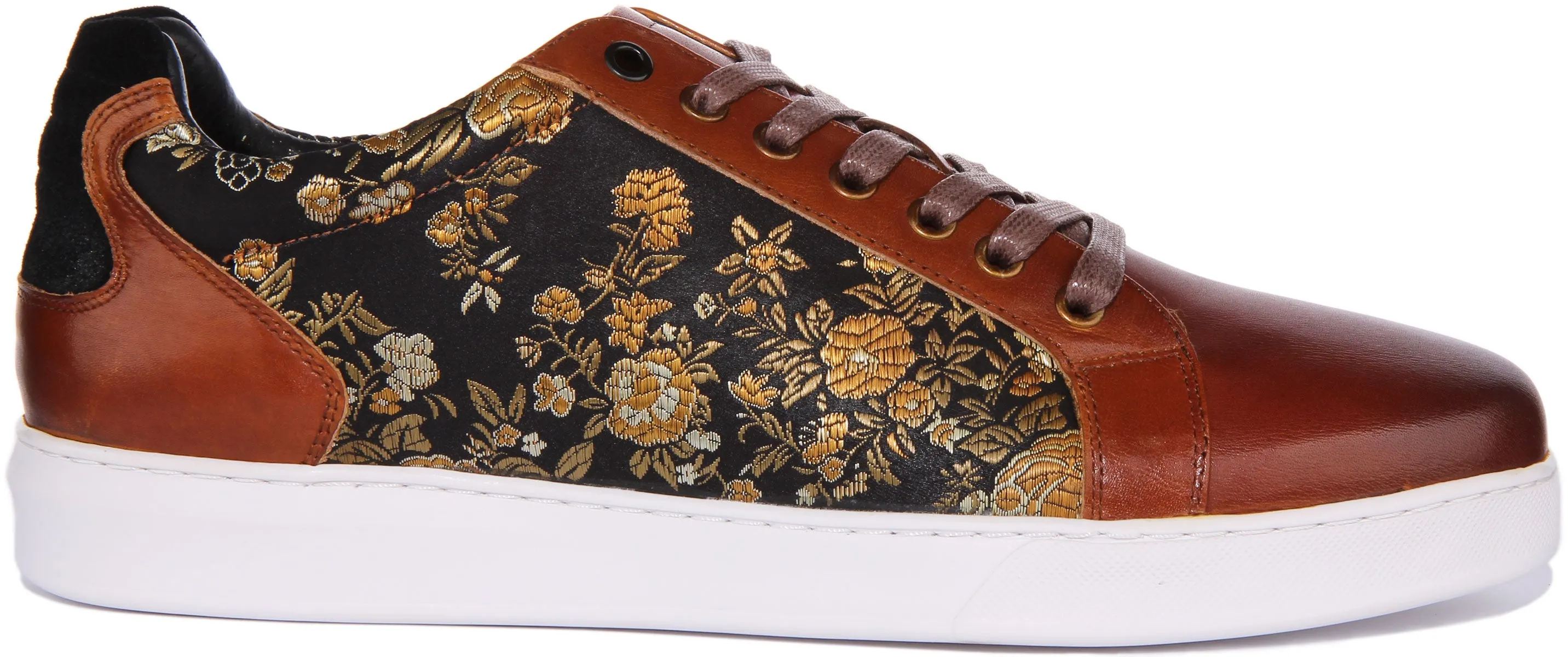 Justinreess England Emmerson Floral Trainer In Brown For Men