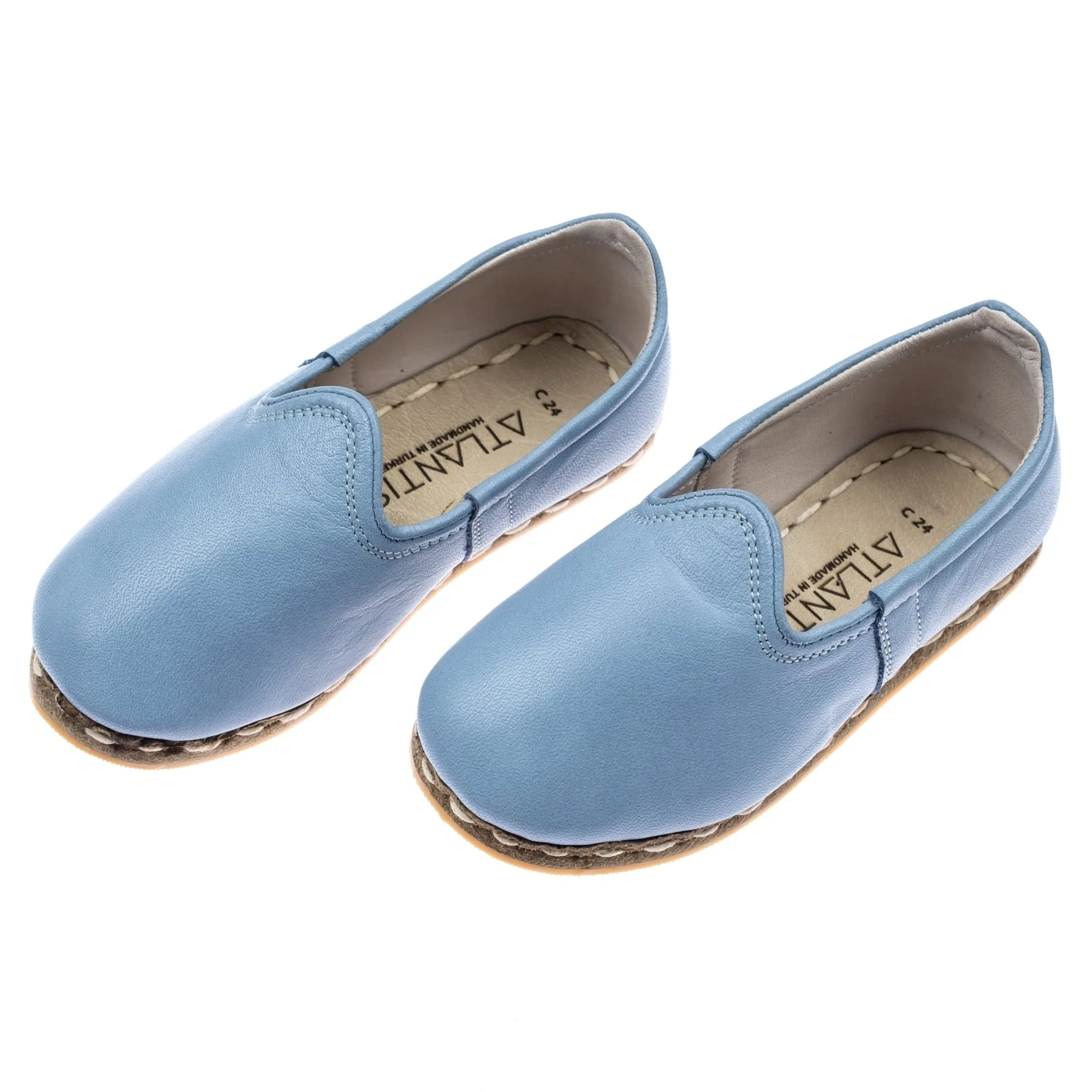 Kids Sky Blue Leather Shoes