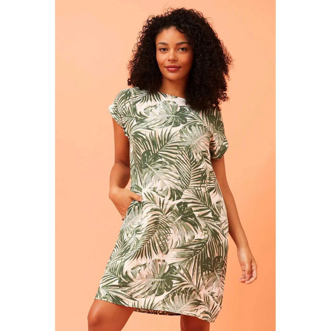 Leaf Print Shift Dress - Green